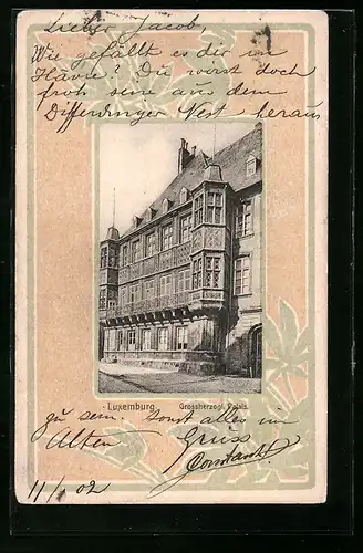 Passepartout-Lithographie Luxemburg, Grossherzogl. Palais