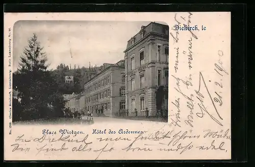 AK Diekirch, Place Wirtgen, Hotel des Ardennes