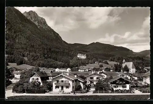 AK Mauthausen /Gde. Piding Obb., Ansicht auf Hochstaufen und Schloss Staufeneck