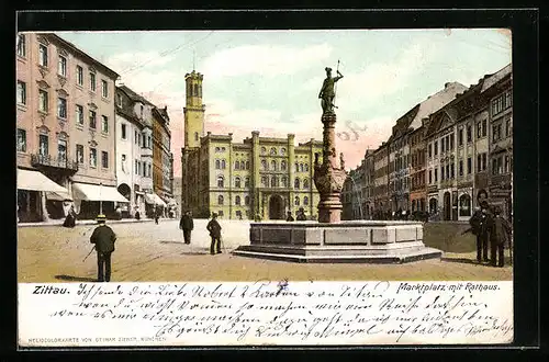 AK Zittau, Marktplatz mit Rathaus