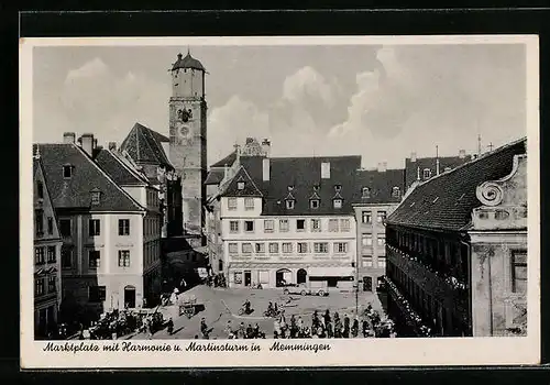 AK Memmingen, Marktplatz mit Harmonie u. Martinsturm