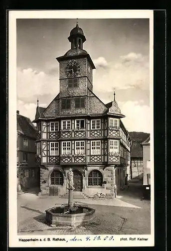 AK Heppenheim a. d. B., Rathaus mit Brunnen
