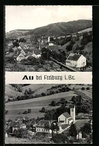 AK Au bei Freiburg i. Br., Ortsansicht aus der Vogelschau