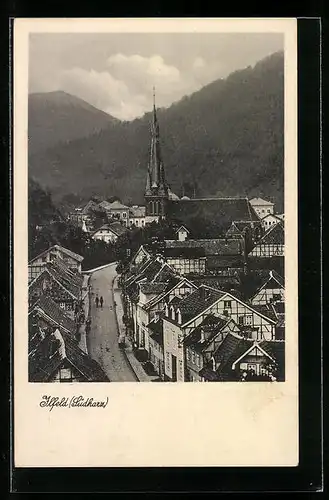 AK Ilfeld /Südharz, Ansicht mit Kirche und Berge