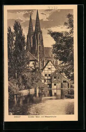 AK Soest, Grosser Teich mit Wiesenkirche