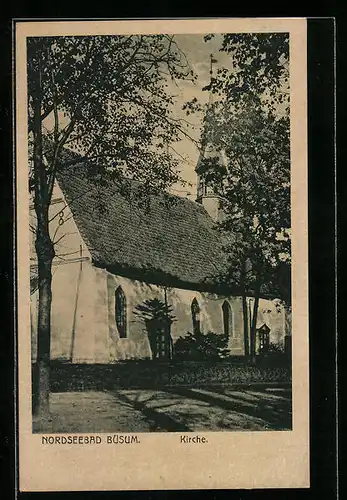 AK Büsum, Nordseebad, Kirche mit Bäumen