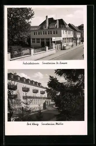 AK Bad König, Fafnirbrunnen Sanatorium Dr. Zimper, Sanatorium Müller