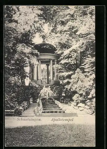 AK Schwetzingen, Apollotempel mit Statuen