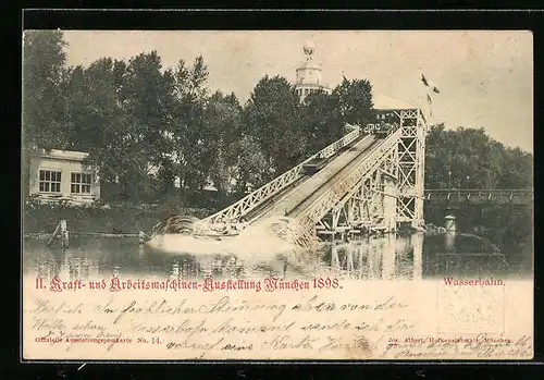 AK München, Kraft- und Arbeitsmaschinen-Ausstellung 1898, Wasserbahn