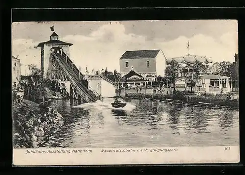 AK Mannheim, Jubiläums-Ausstellung 1907, Wasserrutschbahn im Vergnügungspark