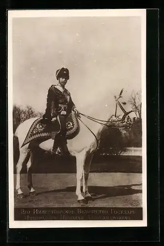 AK Nikolaus II von Russland, in Paradeuniform auf seinem weissen Schimmel
