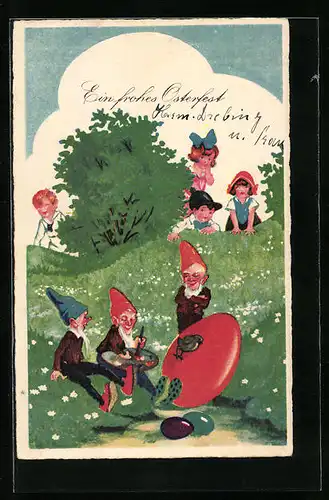 AK Wichtel bemalen Ostereier, Zwerge, Gnome