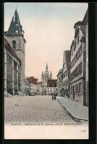 AK Ansbach, Marktplatz mit St. Johannis und St. Gumbertuskirche