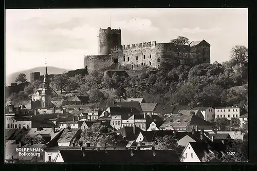 AK Bolkenhain, Ortsansicht mit Bolkoburg