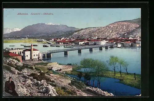 AK Scutari, Teilansicht mit Brücke