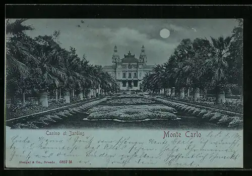 Mondschein-AK Monte Carlo, Casino et Jardins