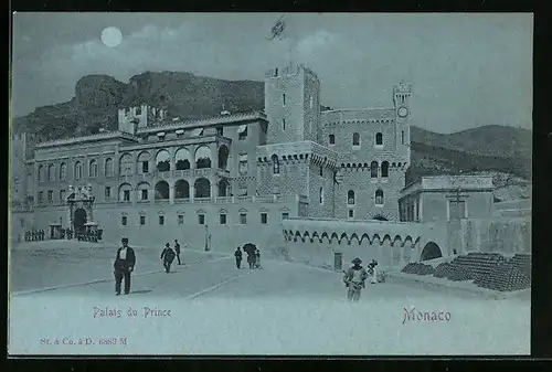 Mondschein-AK Monaco, Palais du Prince