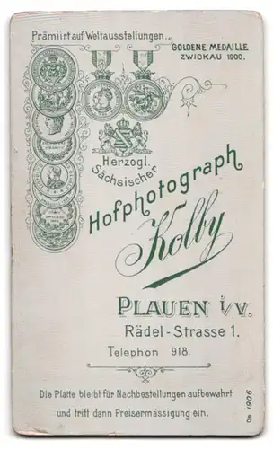 Fotografie Kolby, Plauen i. V., Rädel-Strasse 1, Bürgerliche Dame im Kleid