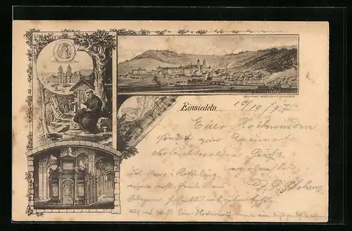 Künstler-AK Einsiedeln, Ortsansicht, Mönch, Kirche