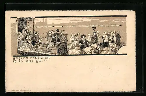 Künstler-AK Basel, Festspiel zur Bundesfeier 1901, Heinricaswagen, Domherren und Cleriker