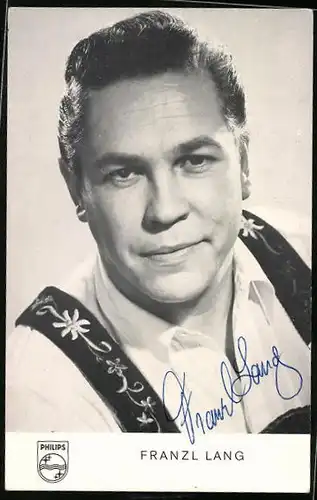 AK Musiker Franzl Lang in Lederhosen, Autograph