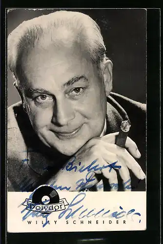 AK Musiker Willy Schneider raucht Zigarre, Autograph