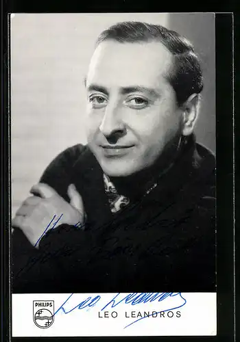 AK Musiker Leo Leandros in schwarzweiss fotografiert, Autograph