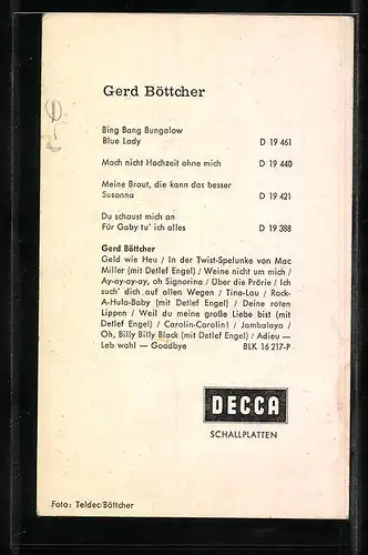 AK Musiker Gerd Böttcher mit kleiner Tolle, Autograph