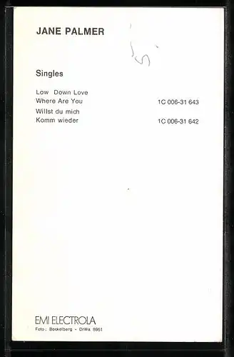 AK Musikerin Jane Palmer im Overall, Autograph