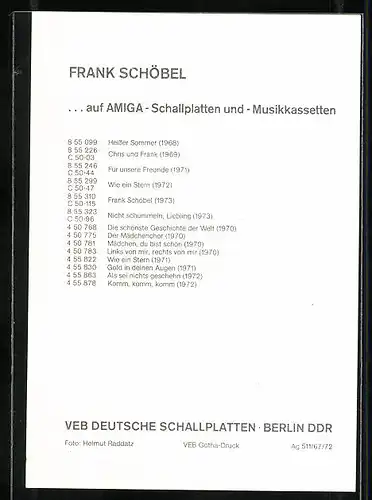 AK Musiker Frank Schöbel im roten Hemd, Autograph