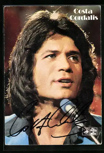 AK Musiker Costa Cordalis mit Mikro, Autograph
