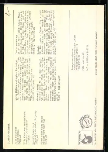 AK Musiker Gunter Gabriel mit Gitarre in der Hand, Autograph