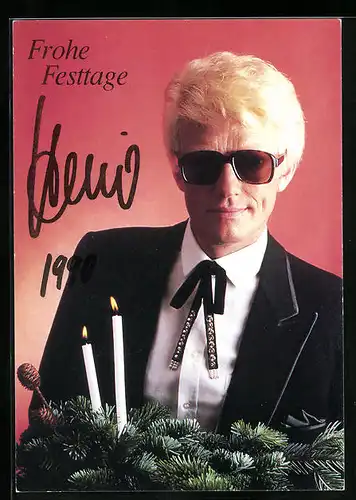 AK Musiker Heino hinter Tannengrün, Weihnachtsgruss, Autograph