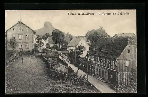 AK Schöna i. sächs. Schweiz, Dorfstrasse mit Zirkelstein