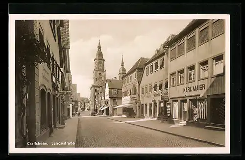 AK Crailsheim, Langestrasse mit Geschäft Karl Maier