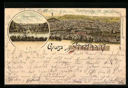 Lithographie Stuttgart, Totalansicht mit Residenzschloss