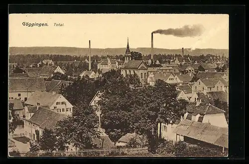 AK Göggingen, Totalansicht mit Schornsteinen