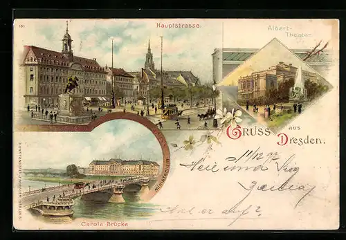 Lithographie Dresden, Partie in der Hauptstrasse, Carola Brücke