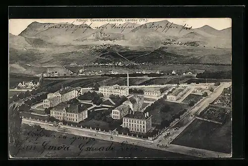 AK Landau /Pf., Königliches Garnison-Lazarett und Umgebung aus der Vogelschau