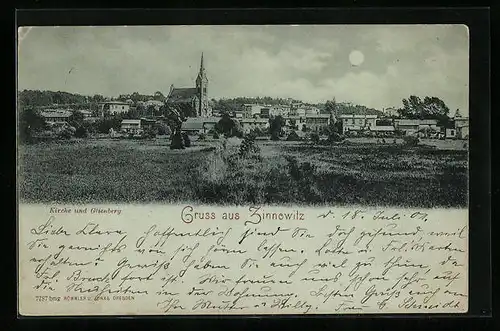 Mondschein-AK Zinnowitz, Kirche und Glienberg