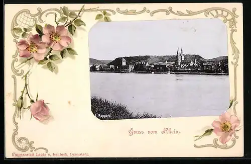 AK Boppard am Rhein, Flusspartie mit Blick zur Stadt