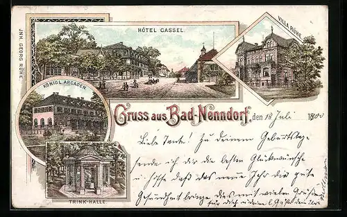 Lithographie Bad-Nenndorf, Hôtel Cassel, Trink-Halle, Villa Rühe