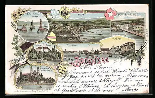 Lithographie Konstanz, Ortsansicht, Schloss Mainau