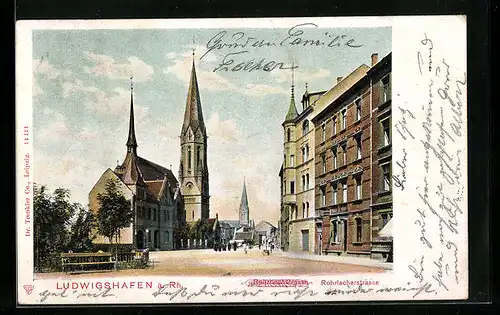 AK Ludwigshafen a. Rh., Rohrlacherstrasse mit Kirche