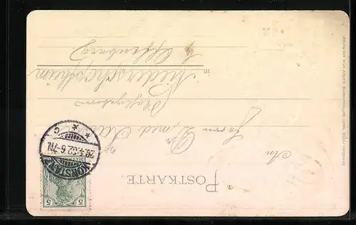 Passepartout-Lithographie Konstanz, Uferpartie mit Kirche, Portrait mit Fahnen, 1852-1902