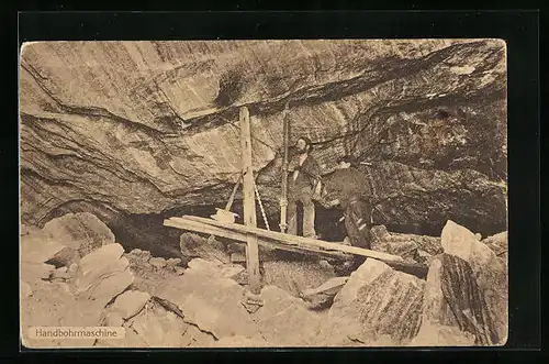 AK Bergleute unter Tage mit Handbohrmaschine