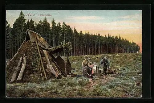 AK Harz, Köhlerhütte mit Köhlern