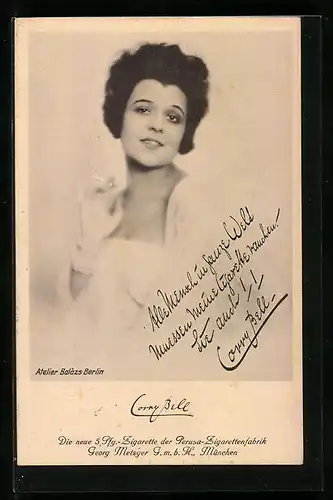 AK Schauspielerin Corry Bell mit Perusa-Zigarette der Metzger GmbH
