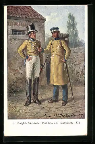 AK Königlich Sächsischer Postillion und Postfussbote im Jahr 1833