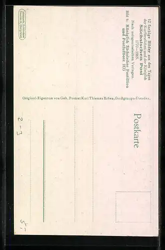 AK Königlich Sächsischer Postillion und Postfussbote im Jahr 1833